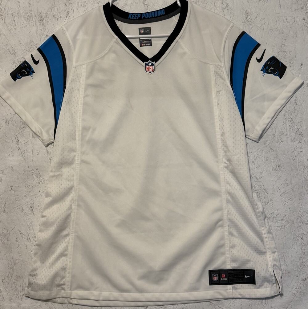 Carolina Panthers Nike NFL Jersey White Blank Women XXL Keep Pounding NEW
